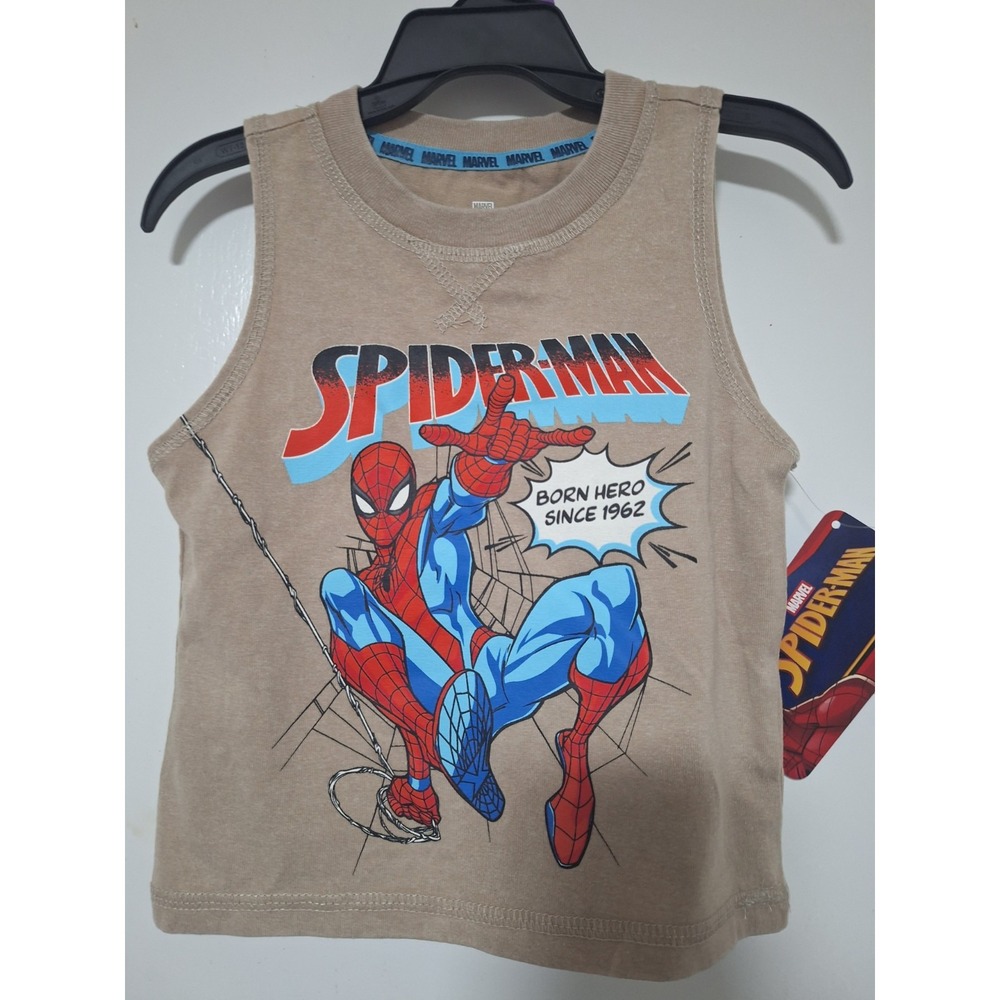 Marvel Spider-Man Boys Sleeveless Graphic Logo Tank Top Crew Neck Beige 12m